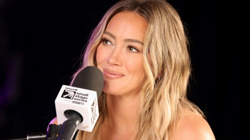 Hilary Duff with microphone