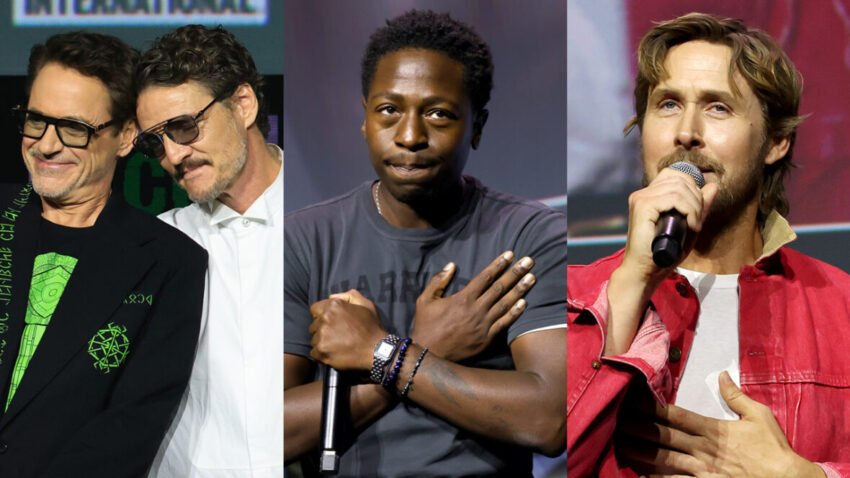 Robert Downey Jr, Pedro Pascal, David Jonsson, Ryan Gosling on stage at Marvel