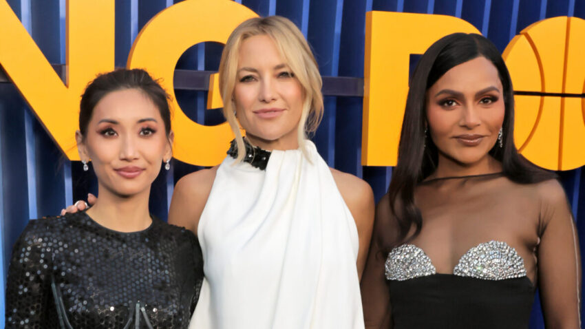 Mindy Kaling poses with Brenda Song and Kate Hudson at the Running Point season 2 premiere
